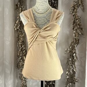 Listicle Women’s M Beige Ribbed Twist Front Sleeveless Top Medium Tank Top Basic